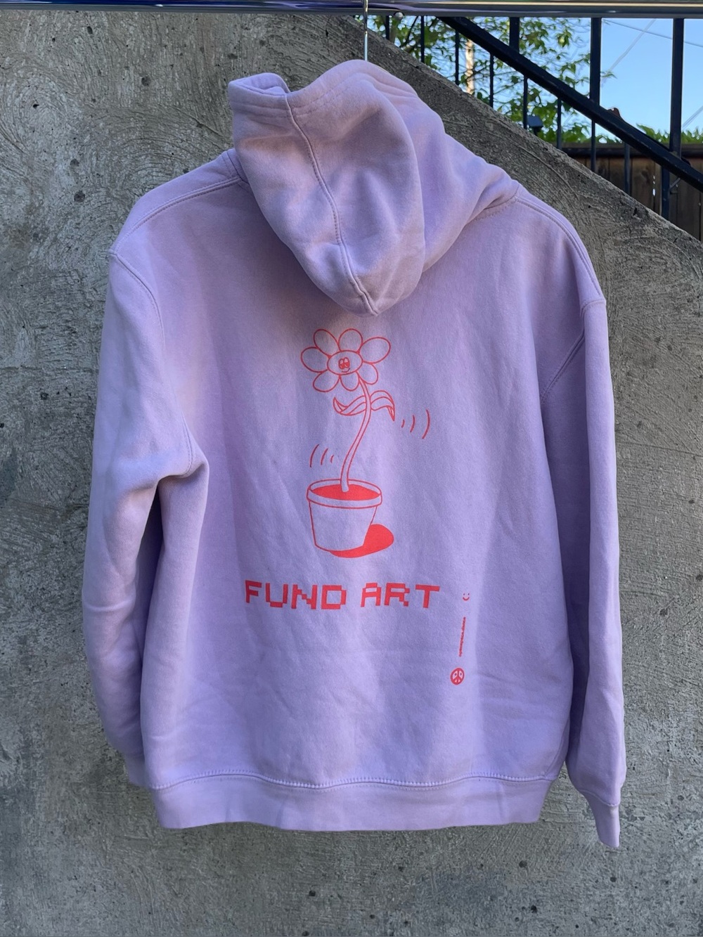 “Fund art!” double sided purple Open Space hoodie size large
